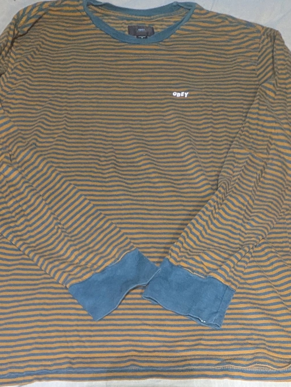 Obey Men’s Striped Long Sleeve Sweater - Mustard & Teal